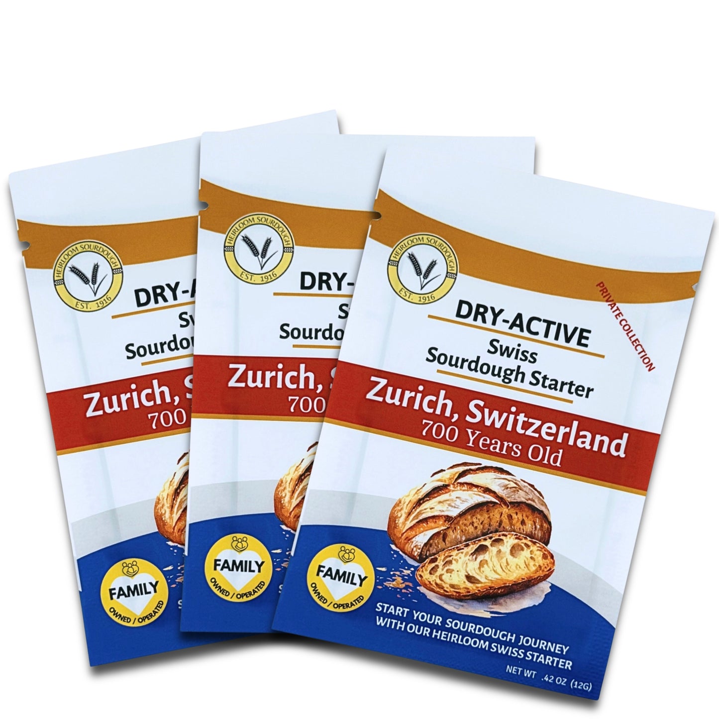 Private Collection - 3 Pack (36 grams) of our 700 year old Swiss Sourdough Starter - DRY