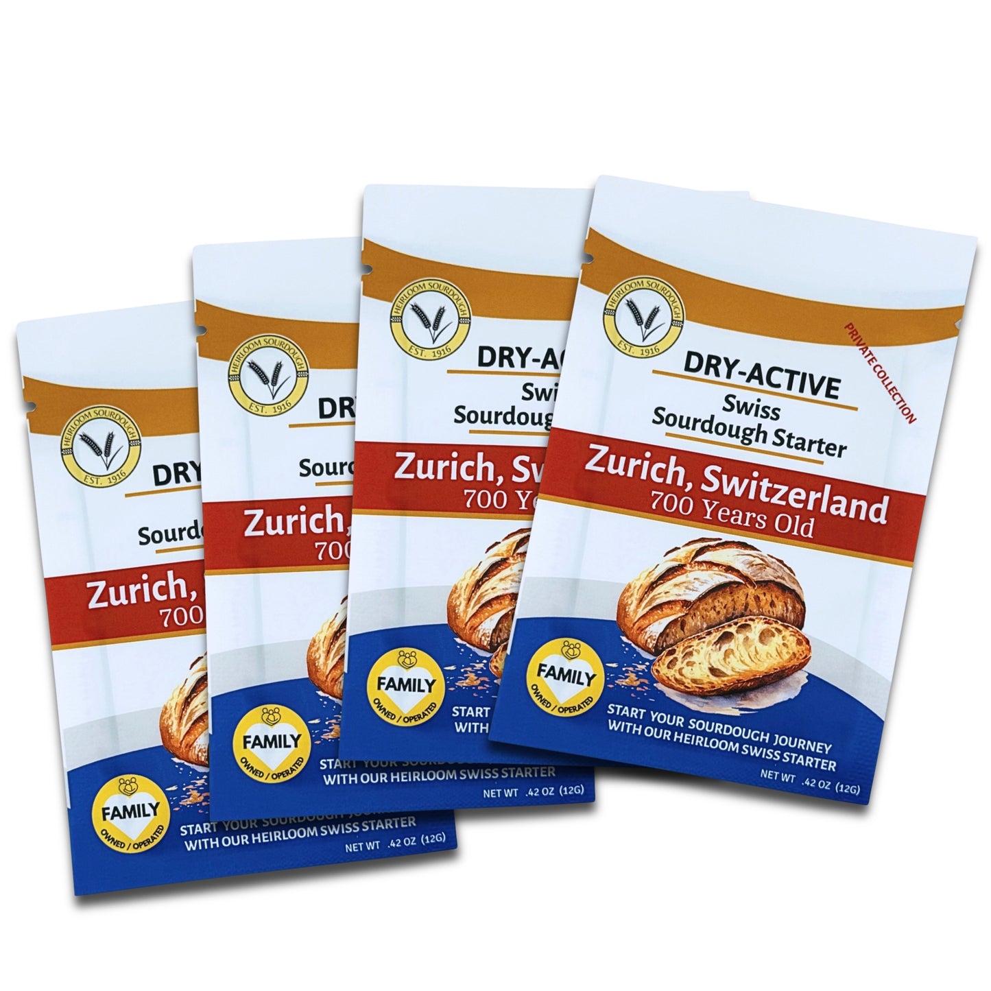 Private Collection - 4 Pack (48 grams) of our 700 year old Swiss Sourdough Starter - DRY